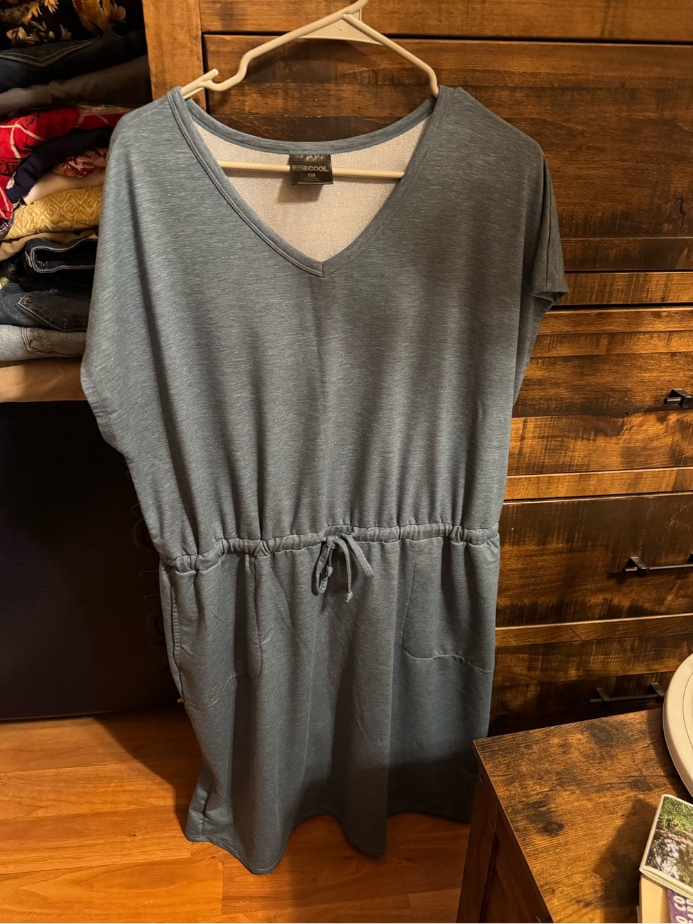 32 Degrees Heather Blue V-Neck Midi Dress with Drawstring Waist